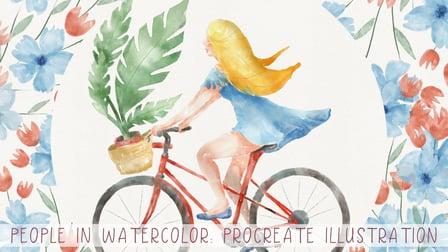 People and flowers in watercolor style in Procreate - digital tutorial for beginners + free brushes (Skillshare)