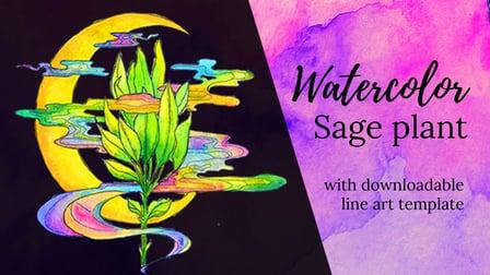 Super Easy Watercolors #4 - Misty Sage Plant [FREE Line Art Template] (Skillshare)