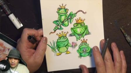 Watercolor Pencils - Coloring King Toads and Frogs from the imagination (Skillshare) 